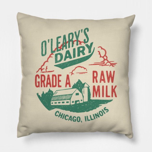 Vintage O’Leary Dairy Retro Farm Parody Great Chicago Fire Pillow by Yesteeyear