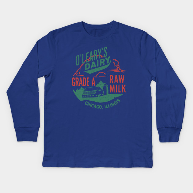 Vintage O’Leary Dairy Retro Farm Parody Great Chicago Fire Kids Long Sleeve T-Shirt by Yesteeyear