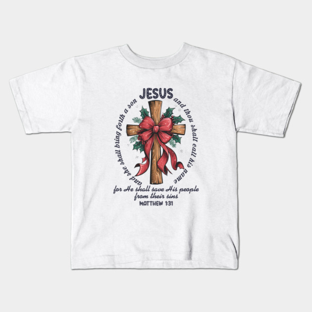 Jesus Christmas Cross Holiday Faith Kids T-Shirt by Fontias