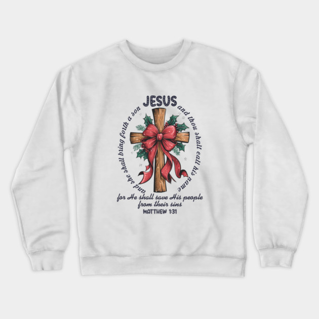 Jesus Christmas Cross Holiday Faith Crewneck Sweatshirt by Fontias