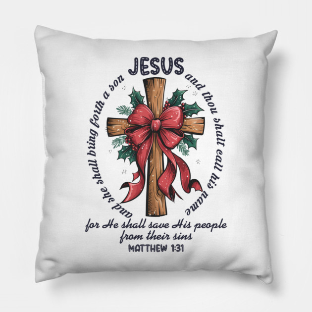 Jesus Christmas Cross Holiday Faith Pillow by Fontias