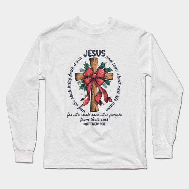 Jesus Christmas Cross Holiday Faith Long Sleeve T-Shirt by Fontias