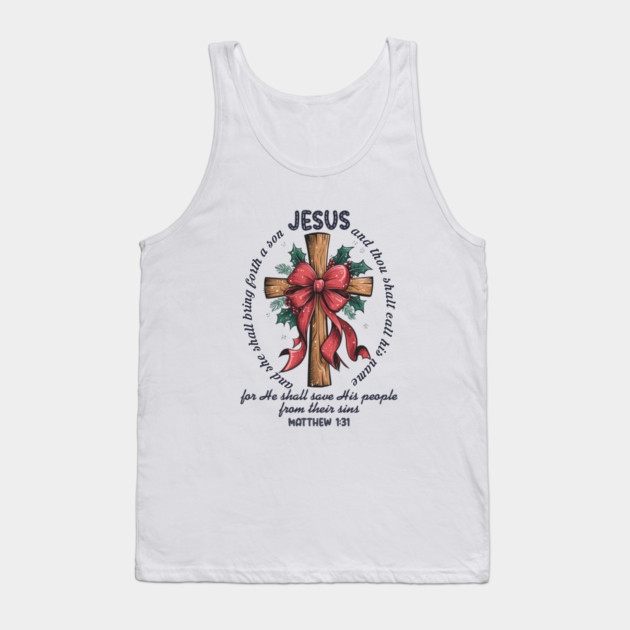 Jesus Christmas Cross Holiday Faith Tank Top by Fontias