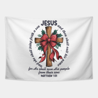 Jesus Christmas Cross Holiday Faith Tapestry