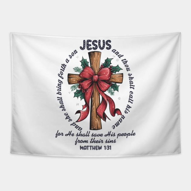 Jesus Christmas Cross Holiday Faith Tapestry by Fontias