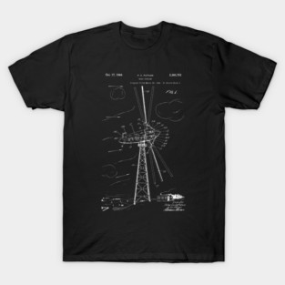 Wind turbine Patent 1944, vintage windmill farmhouse, Old wind turbine patent, T-Shirt