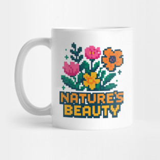 Nature's Beauty - Retro 8 Bit Pixel Flowers Mug