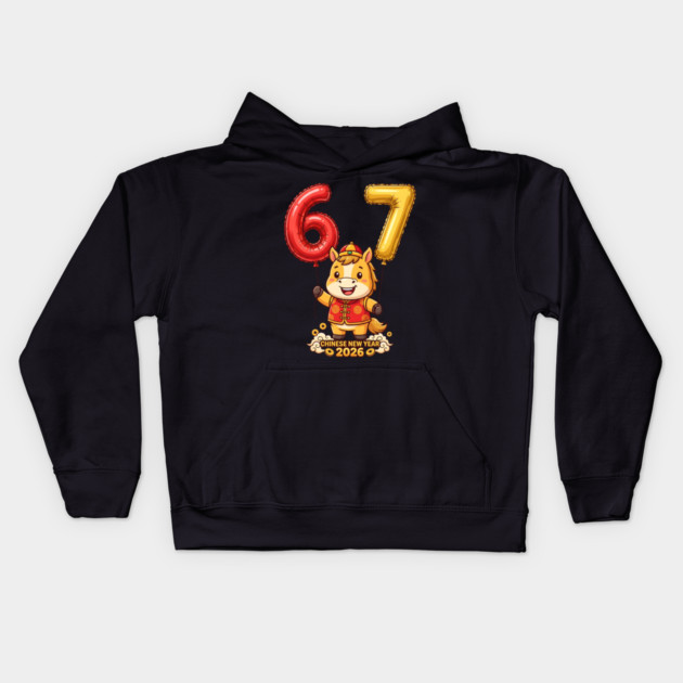 67 Meme Chinese New Year 2026 Year of the Horse Celebration Kids Hoodie by Creatifly Graphic Tees