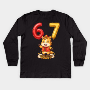 67 Meme Chinese New Year 2026 Year of the Horse Celebration Kids Long Sleeve T-Shirt