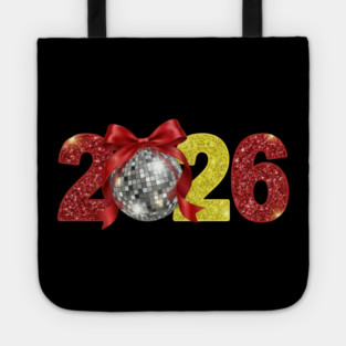 Happy New Year 2026 Disco Ball Red Coquette Bow Tote