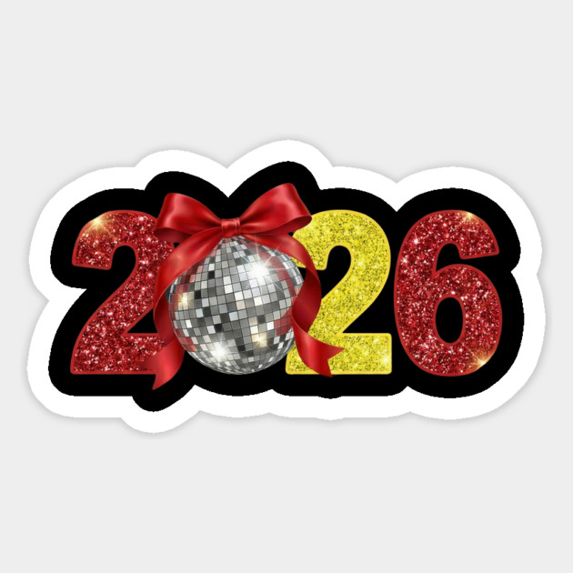 Happy New Year 2026 Disco Ball Red Coquette Bow Magnet by Creatifly Graphic Tees