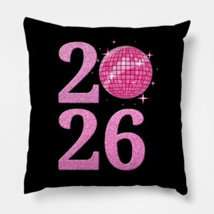 Happy New Year 2026 Disco Ball Pink Pillow
