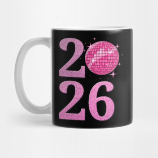 Happy New Year 2026 Disco Ball Pink Mug