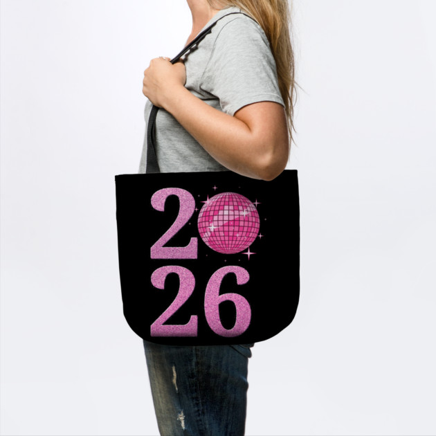 Happy New Year 2026 Disco Ball Pink by Creatifly Graphic Tees