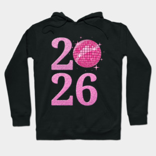 Happy New Year 2026 Disco Ball Pink Hoodie
