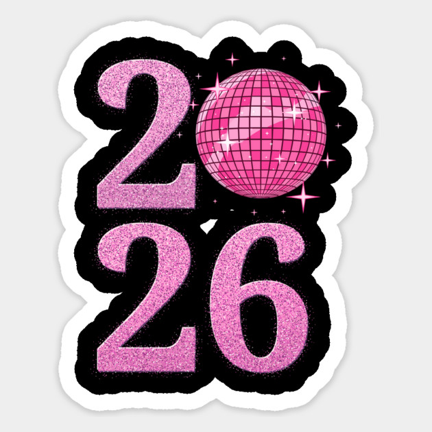 Happy New Year 2026 Disco Ball Pink Magnet by Creatifly Graphic Tees