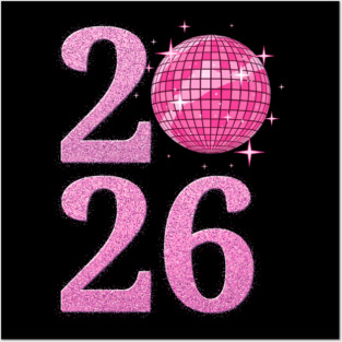 Happy New Year 2026 Disco Ball Pink Posters and Art