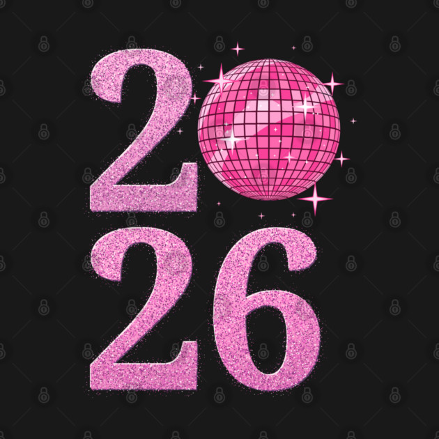 Happy New Year 2026 Disco Ball Pink by Creatifly Graphic Tees