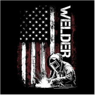 Welder Vintage USA American Flag Welding Laborer Posters and Art