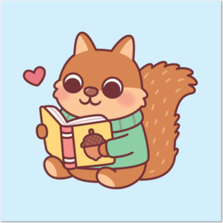 Cute Squirrel Reading A Book Posters and Art
