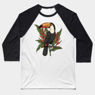 Toco Toucan With Heliconia Blooms Baseball T-Shirt