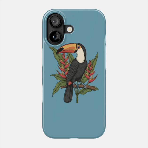 Toco Toucan With Heliconia Blooms Phone Case by BirdsnStuff