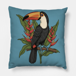Toco Toucan With Heliconia Blooms Pillow