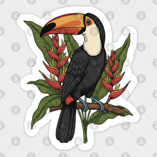 Toco Toucan With Heliconia Blooms Sticker by BirdsnStuff