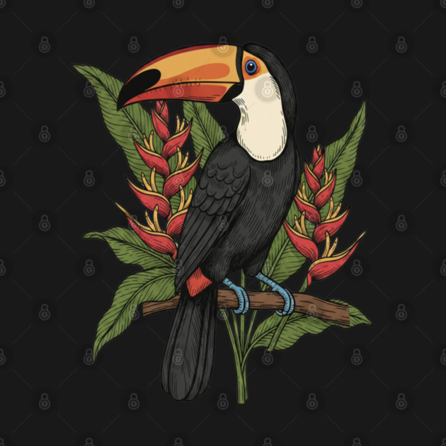 Toco Toucan With Heliconia Blooms by BirdsnStuff