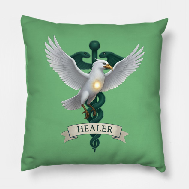 Caladrius Healer Bird Emblem Pillow by DonWillisJrArt