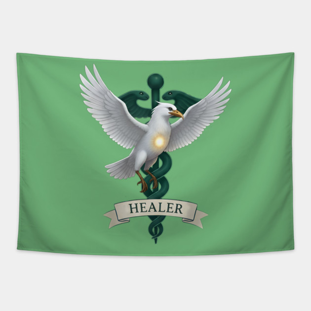 Caladrius Healer Bird Emblem Tapestry by DonWillisJrArt