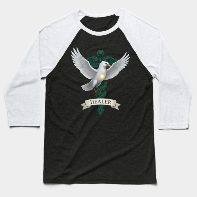 Caladrius Healer Bird Emblem Baseball T-Shirt by DonWillisJrArt