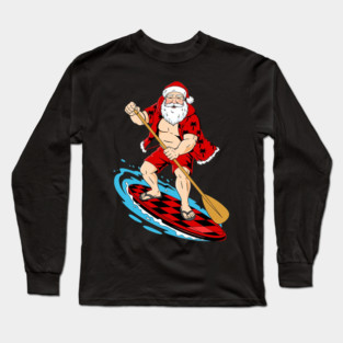 Stand Up Paddle Board Christmas SUP Santa Paddleboarding Long Sleeve T-Shirt