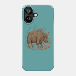 Yak With Wildflowers Illustration Phone Case