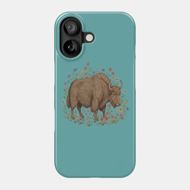 Yak With Wildflowers Illustration Phone Case by BirdsnStuff