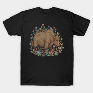 Yak With Wildflowers Illustration T-Shirt
