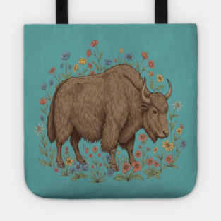 Yak With Wildflowers Illustration Tote