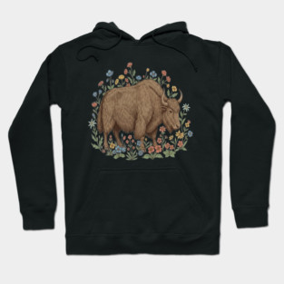 Yak With Wildflowers Illustration Hoodie