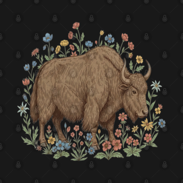 Yak With Wildflowers Illustration by BirdsnStuff