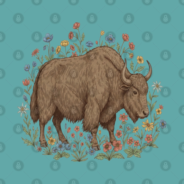 Yak With Wildflowers Illustration by BirdsnStuff