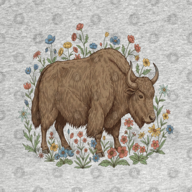 Yak With Wildflowers Illustration by BirdsnStuff