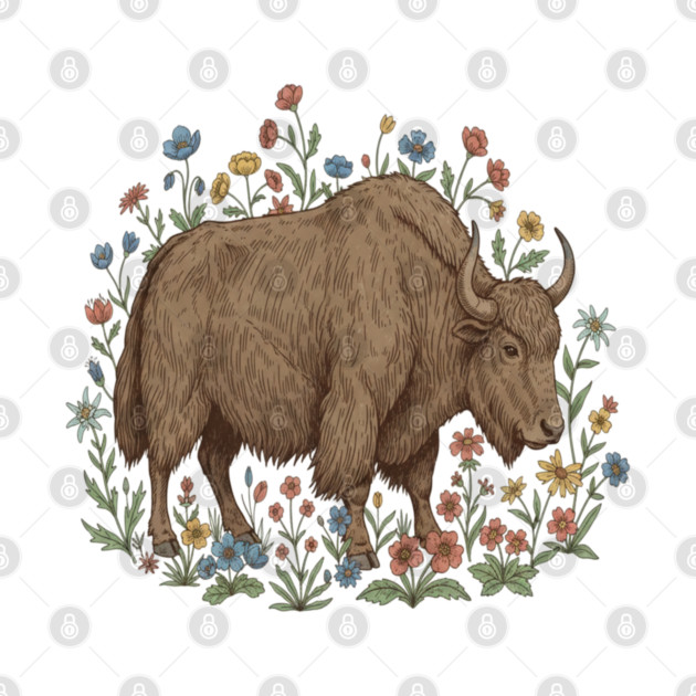 Yak With Wildflowers Illustration by BirdsnStuff