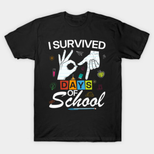 Survived 67 Days Cute School Rainbow Fun Design For Kids Students Events T-Shirt