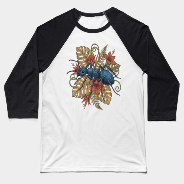 Blue Ant Tropical Illustration Baseball T-Shirt by BirdsnStuff