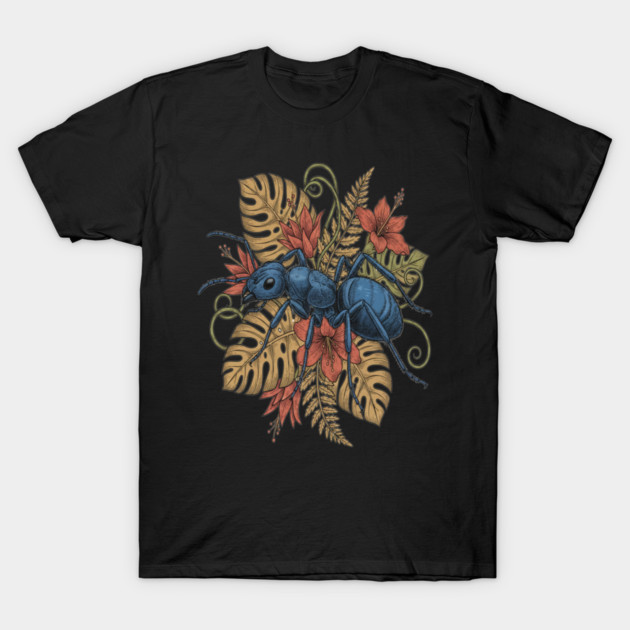 Blue Ant Tropical Illustration T-Shirt by BirdsnStuff