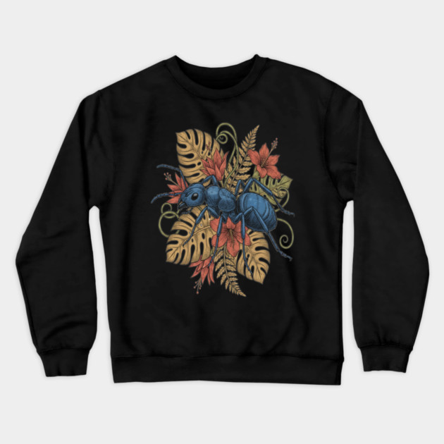Blue Ant Tropical Illustration Crewneck Sweatshirt by BirdsnStuff