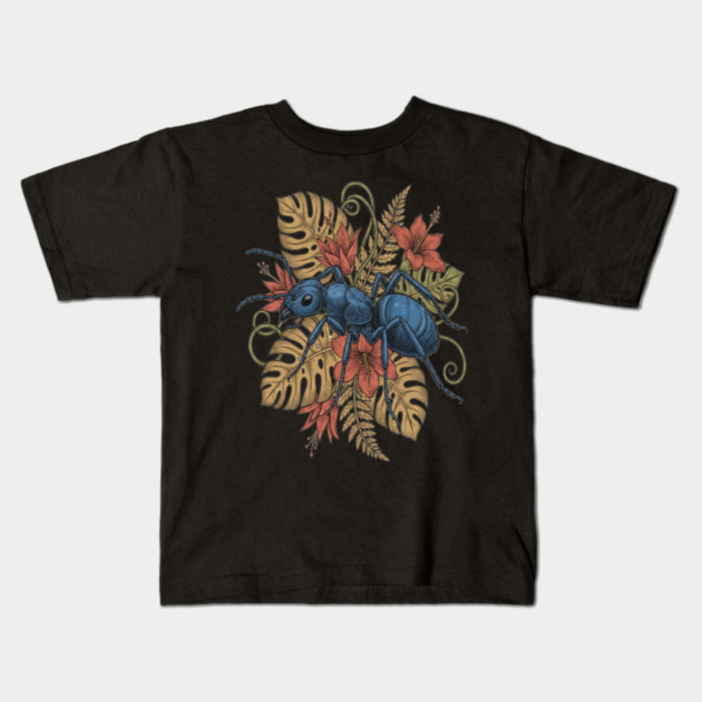 Blue Ant Tropical Illustration Kids T-Shirt by BirdsnStuff