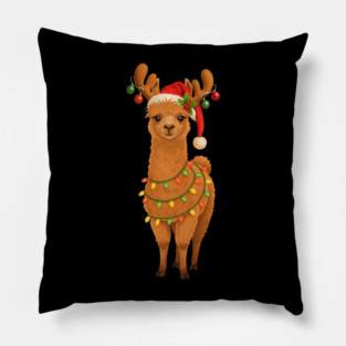 Christmas Llama Xmas Alpaca Funny Reindeer Antlers Pillow