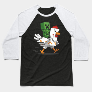 Funny Minecraft Creeper and Chicken Baseball T-Shirt