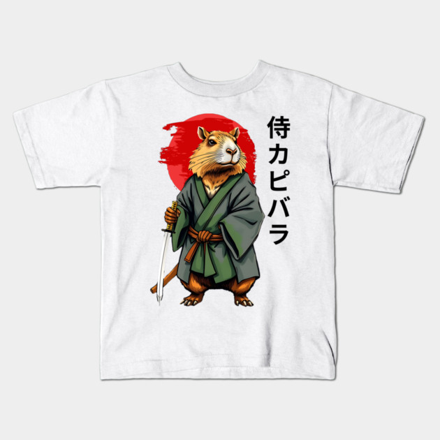 Samurai Capybara Ronin, Vintage Japanese Warrior Zen Animal Gift Kids T-Shirt by Pixel Threads 